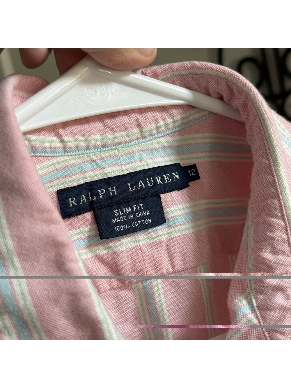 Ralph Lauren Womens 12 Slim Fit Pink Striped Oxford Shirt Pony Button Down